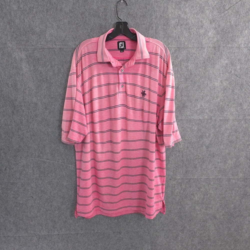 FootJoy Polo Shirt Mens Large Pink Black Striped Golf Performance FJ Logo Sports
